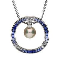 Mikimoto 18ct White Gold Sapphire Diamond Akoya Pearl Pendant Necklace