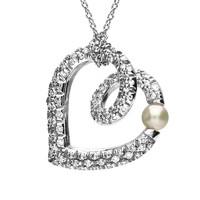 Mikimoto 18ct White Gold Pave Diamond Pearl Open Heart Necklace