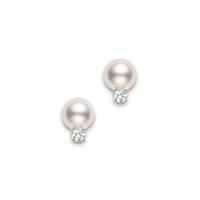 Mikimoto 18ct Yellow Gold 0.06ct Diamond White Pearl Stud Earrings