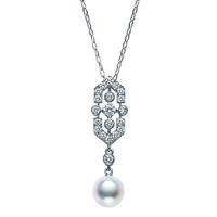 Mikimoto Necklace Art Deco Pearl And Diamond Drop 18ct White Gold