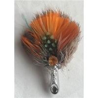 Mizpam Silver Coloured Brooch With Coloured Feathers