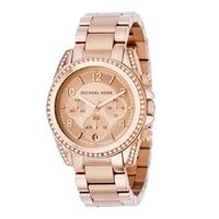 Michael Kors Ladies Rose Gold Chronograph Dial Stone Set Bezel RGP Bracelet Watch MK5263