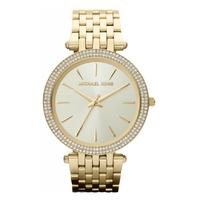 Michael Kors Round Champagne Dial Stone Set Bezel Gold Plated Bracelet Watch MK3191