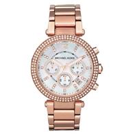 Michael Kors Mother of Pearl Stone Chronograph Dial Rose Gold Plated Bracelet Watch MK5491