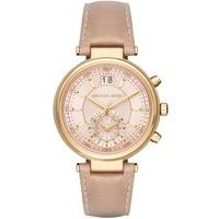 Michael Kors Ladies Sawyer Gold Plated Chronograph Brown Leather Strap Watch MK2529