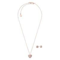 Michael Kors Rose Gold Tone And Pave Heart Necklace And Earring Set