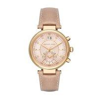 Michael Kors Ladies Sawyer Gold Tone Brown Leather Watch