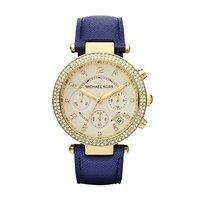 michael kors ladies parker chronograph glitz blue leather strap watch