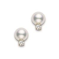 Mikimoto Ladies Pearl And Diamond Stud Earrings