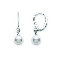 Mikimoto Ladies White Gold And Diamond Pearl Drop Earrings