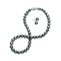 Mikimoto Black Sea Pearl And Diamond Earring and Necklace Set