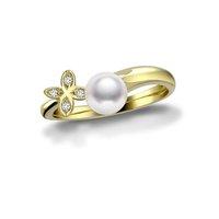 Mikimoto Ladies Yellow Gold Diamond And Pearl Clover Ring