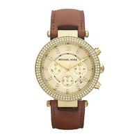 michael kors ladies parker chronograph glitz brown leather strap watch