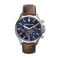 michael kors gents gage brown leather strap watch