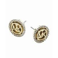 Michael Kors Heritage Gold Tone Zirconia Logo Stud Earrings