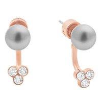 Michael Kors Fashion Rose Gold Tone Zirconia And Grey Pearl Earrings