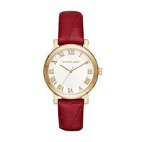 michael kors ladies norie red leather gold plated watch