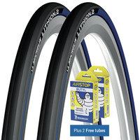 Michelin Lithion 2 Tyres Blue 23c + FREE Tubes