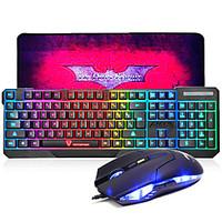 MK70 USB Wired LED Rainbow Backlit Gaming Keyboard and Mouse Combo with Cool Big Size Gaming MousePad