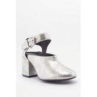 MM6 Laminated Viper Print Heeled Sandals, SILVER