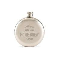 Mountain Engraved Round Silver Hip Flask for Men