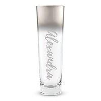 modern stemless flute with silver ombre fade calligraphy text etching  ...