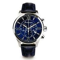 Montegrappa Fortuna Watch Steel Blue Dial Blue Leather Strap