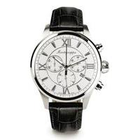 Montegrappa Fortuna Watch Steel Silver Dial Black Leather Strap
