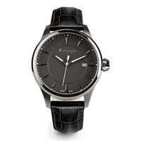 Montegrappa Fortuna Watch Steel Black Dial Black Leather Strap