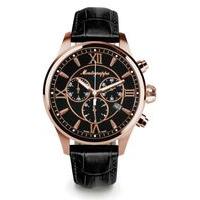 Montegrappa Fortuna Watch Rose Gold PVD Black Dial Black Leather Strap