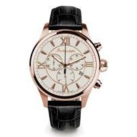 Montegrappa Fortuna Watch Rose Gold PVD Silver Dial Black Leather Strap