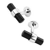 Montblanc Silver Collection Cuff Links Star Bar Onyx