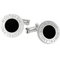 Montblanc Classic Collection Cufflinks Round Platinium Plated Onyx Inlay