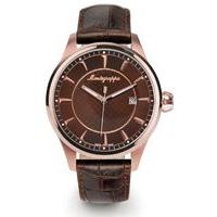 Montegrappa Fortuna Watch Rose Gold PVD Brown Dial Brown Leather Strap