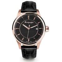 Montegrappa Fortuna Watch Rose Gold PVD Black Dial Black Leather Strap