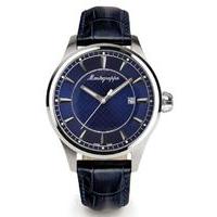 Montegrappa Fortuna Watch Steel Blue Dial Blue Leather Strap