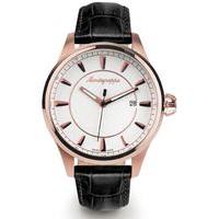 Montegrappa Fortuna Watch Rose Gold PVD Silver Dial Black Leather Strap