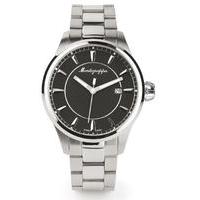 Montegrappa Fortuna Watch Steel Black Dial Steel Bracelet