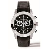 Montegrappa NeroUno Quartz Chronograph Steel Black Dial Leather Strap