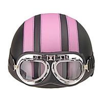 Motorcycle Helmet Open Face Visor Motocross Motor Helmets With Goggles Scarf Adjustable For Hare Retro Outdoor Cycling Pink