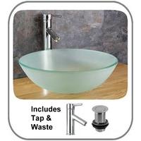 monza frosted glass 31cm diameter circular sink with tap and click cla ...