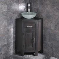 Monza 31cm Round Frosted Glass Basin with Alta Wenge Oak Corner Cabinet