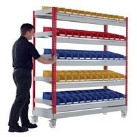 mobile just kanban shelving 1500mm h x 1200mm w x 750mm d 5 levels