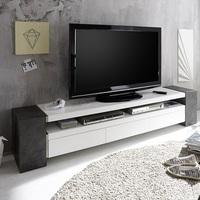 Mozart TV Stand In Matt White And Concrete With 3 Drawers