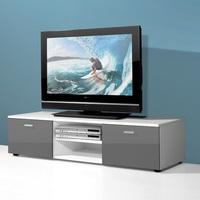 Modern Low Board LCD TV Stand In White And 2 Doors In Grey Gloss