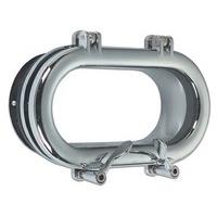 modern oval opening porthole in brass or chromium plated