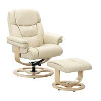 Monaco Recliner Leather Armchair and Footstool Cream