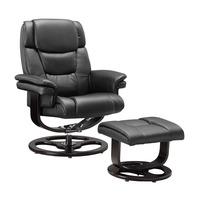 Monaco Recliner Leather Armchair and Footstool Black
