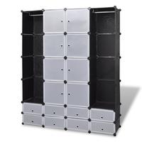 Modular Cabinet with 18 Compartments Black and White 37 x 150 x 190 cm