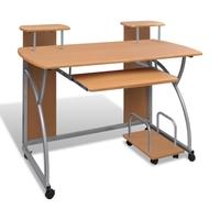 Mobile Computer Desk Pull Out Tray Brown Finish Furniture Office